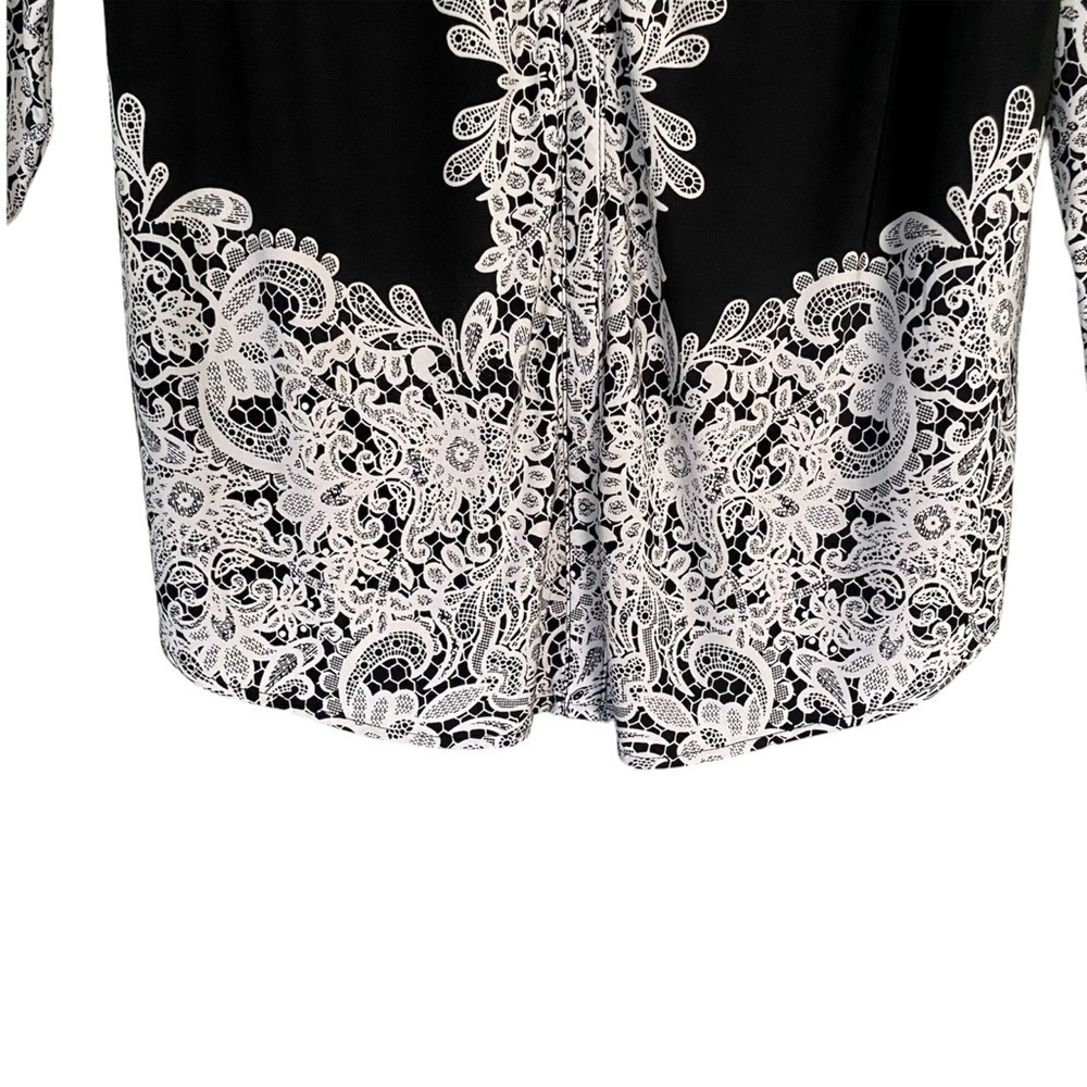 INC INTERNATIONAL CONCEPTS Top Long Sleeve Lace Print Black White Women 1X - Picture 7 of 13